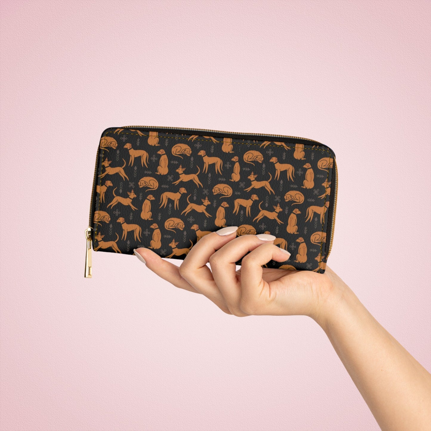 Printed Zipper Wallet - Multiple Dogs on Black - Hobbster