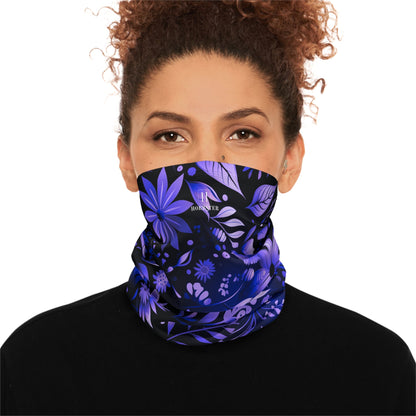 Purple Winter Neck Gaiter With Drawstring featuring unique purple floral design - Hobbster