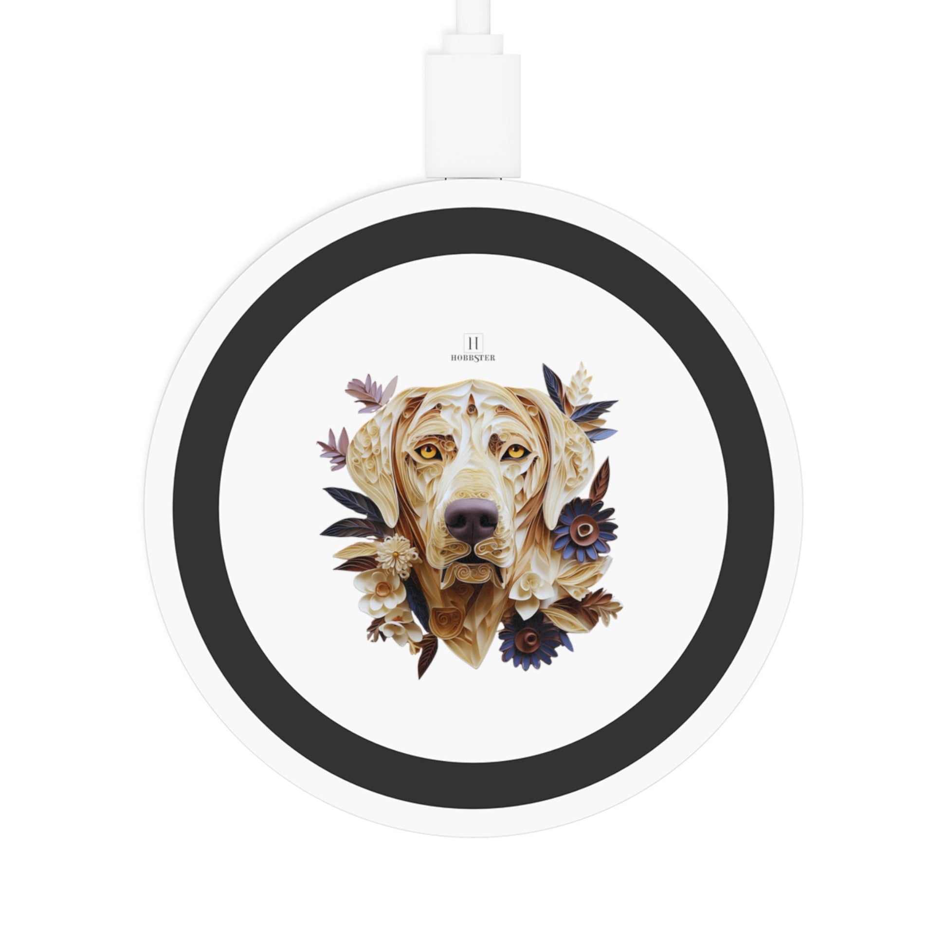 Quake Wireless 5W Charging Pad featuring a quilled Labrador head design [2.7"w x 0.33"h] - Hobbster