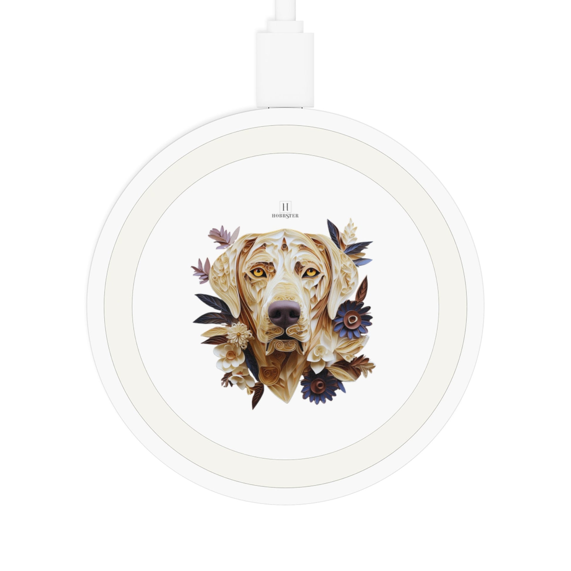 Quake Wireless 5W Charging Pad featuring a quilled Labrador head design [2.7"w x 0.33"h] - Hobbster