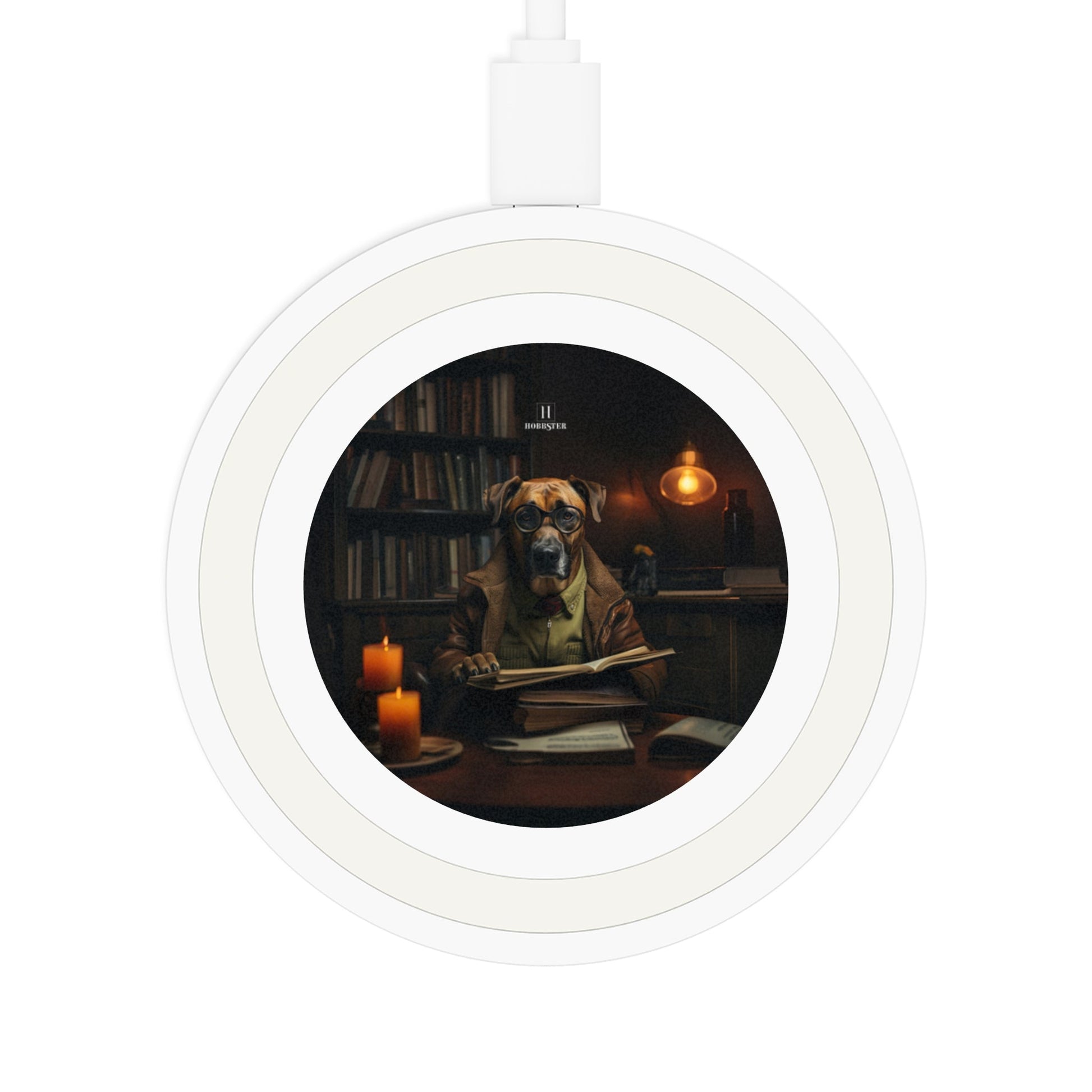 Quake Wireless 5W Charging Pad featuring a vintage Rhodesian Ridgeback design [2.7"w x 0.33"h] - Hobbster