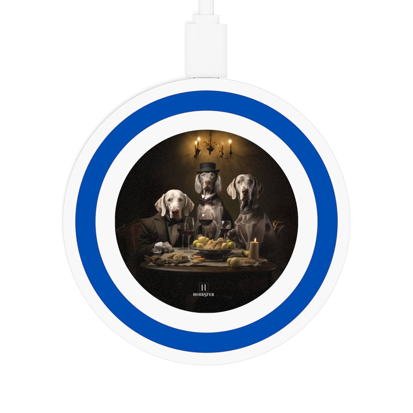 Quake Wireless 5W Charging Pad featuring a vintage Weimaraner dog design [2.7"w x 0.33"h] - Hobbster