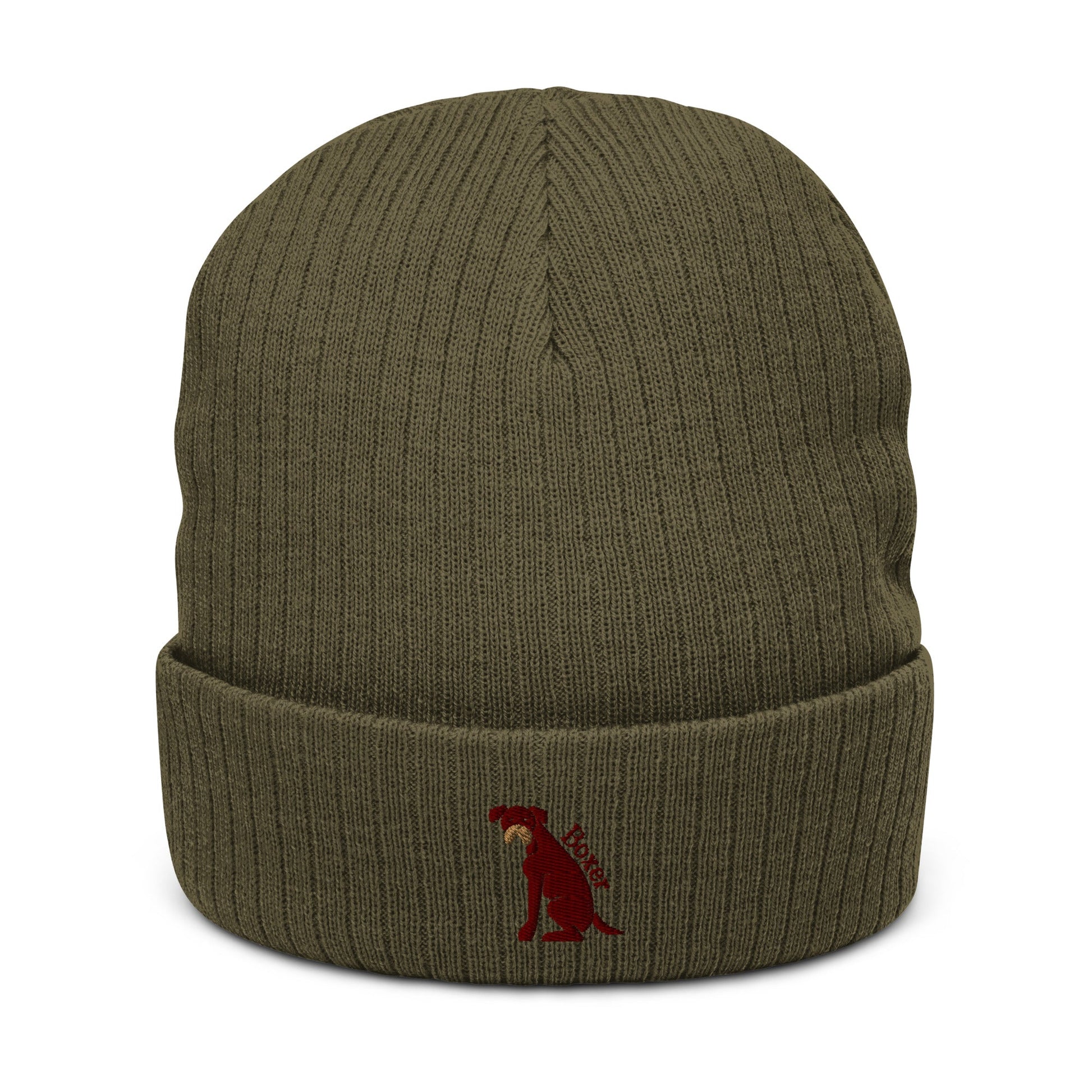 Ribbed beanie hat featuring embroidered Boxer dog logo - Hobbster