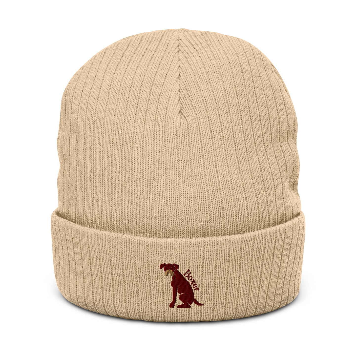 Ribbed beanie hat featuring embroidered Boxer dog logo - Hobbster