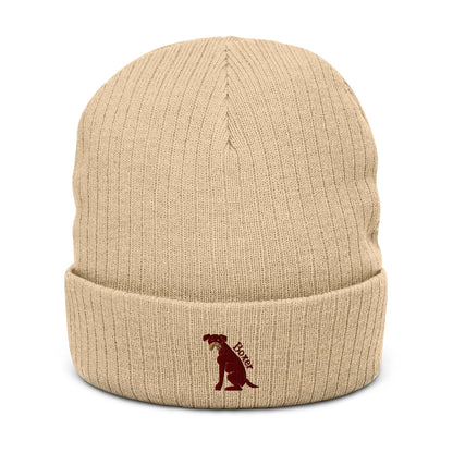 Ribbed beanie hat featuring embroidered Boxer dog logo - Hobbster