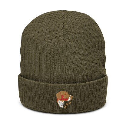 Ribbed beanie hat featuring embroidered German Short Haired Pointer logo - Hobbster