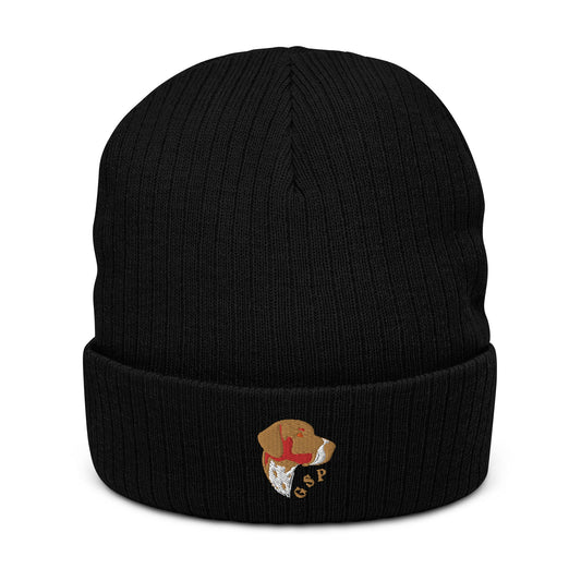 Ribbed beanie hat featuring embroidered German Short Haired Pointer logo - Hobbster