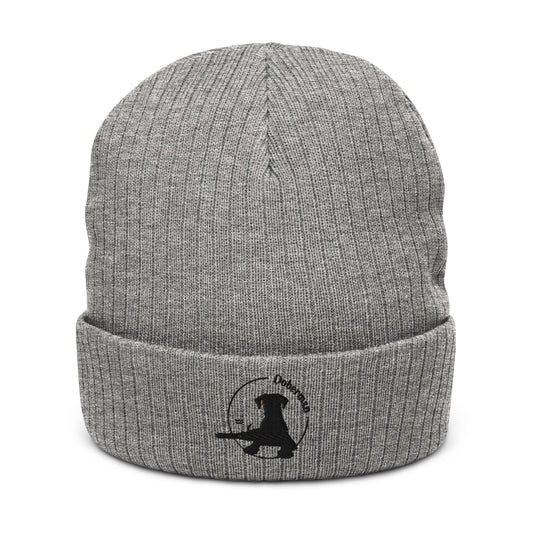 Ribbed Knit Beanie Featuring an Embroidered Doberman Logo - Hobbster