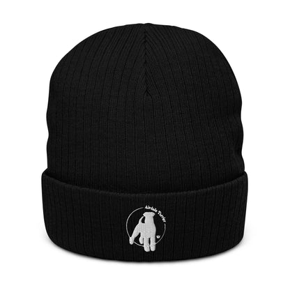 Ribbed Knit Beanie Featuring Embroidered Airedale Terrier Logo - Hobbster