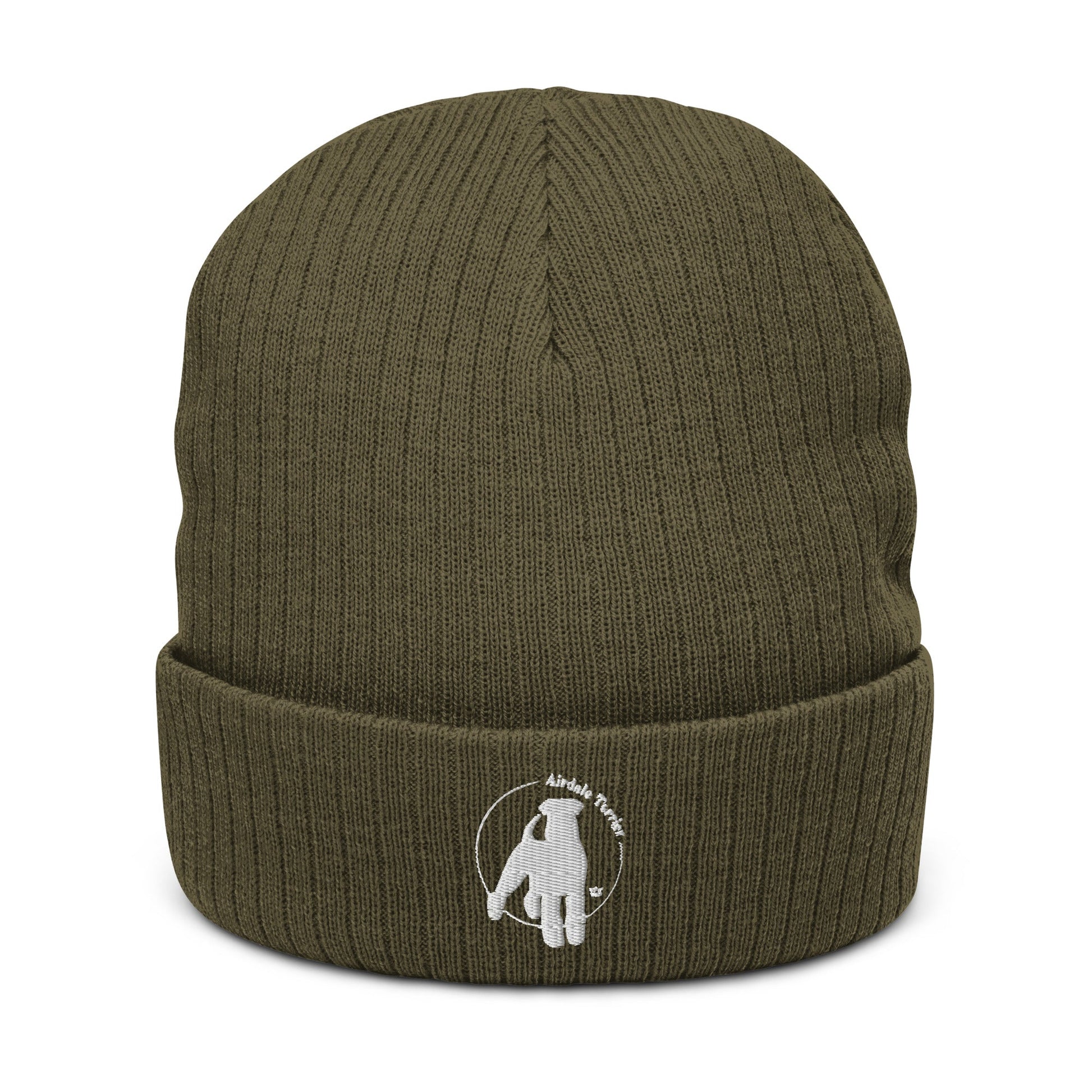 Ribbed Knit Beanie Featuring Embroidered Airedale Terrier Logo - Hobbster