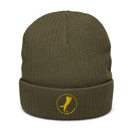Ribbed Knit Beanie Featuring Embroidered Golden Retriever Logo - Hobbster