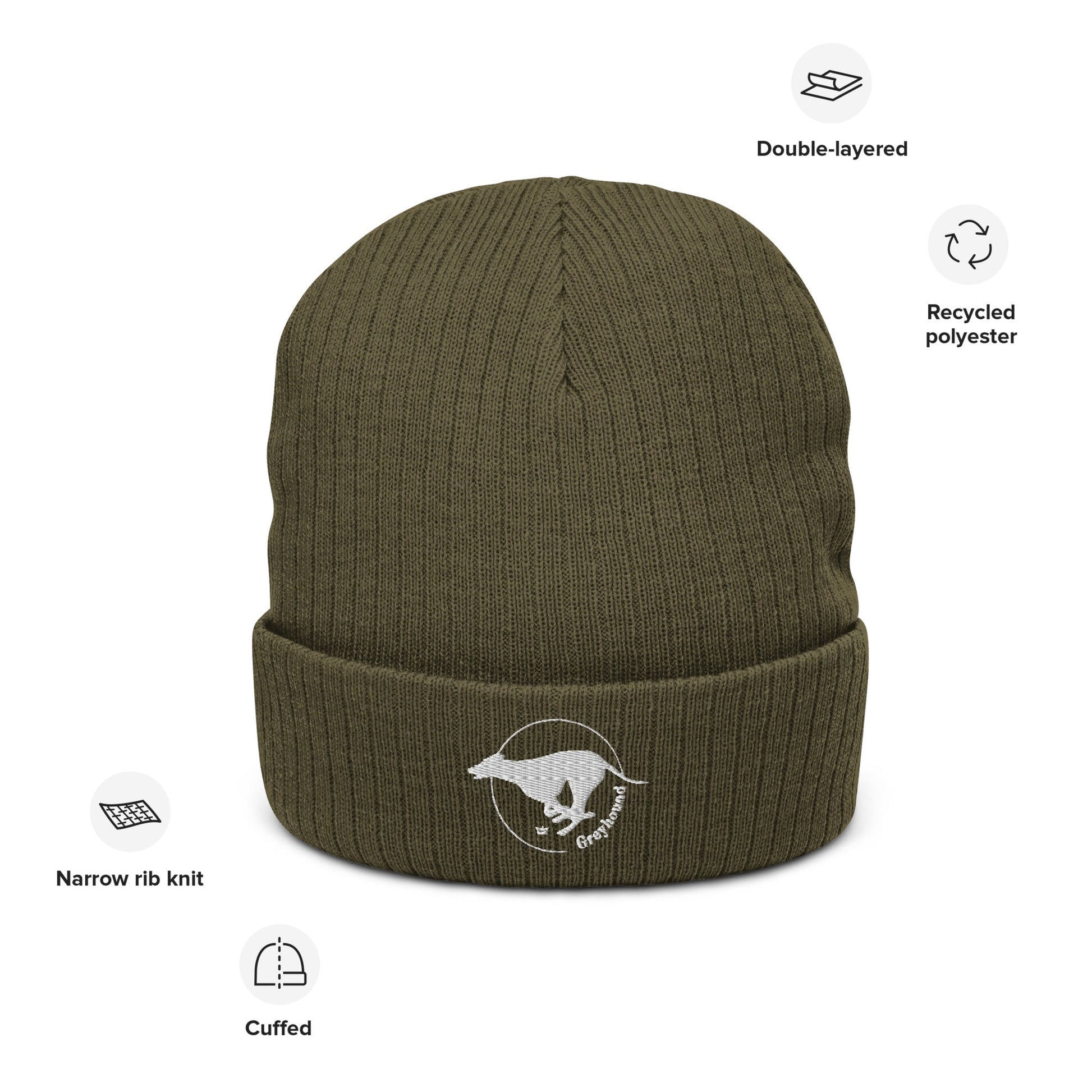 Ribbed knit beanie Featuring Embroidered Greyhound Logo - Hobbster