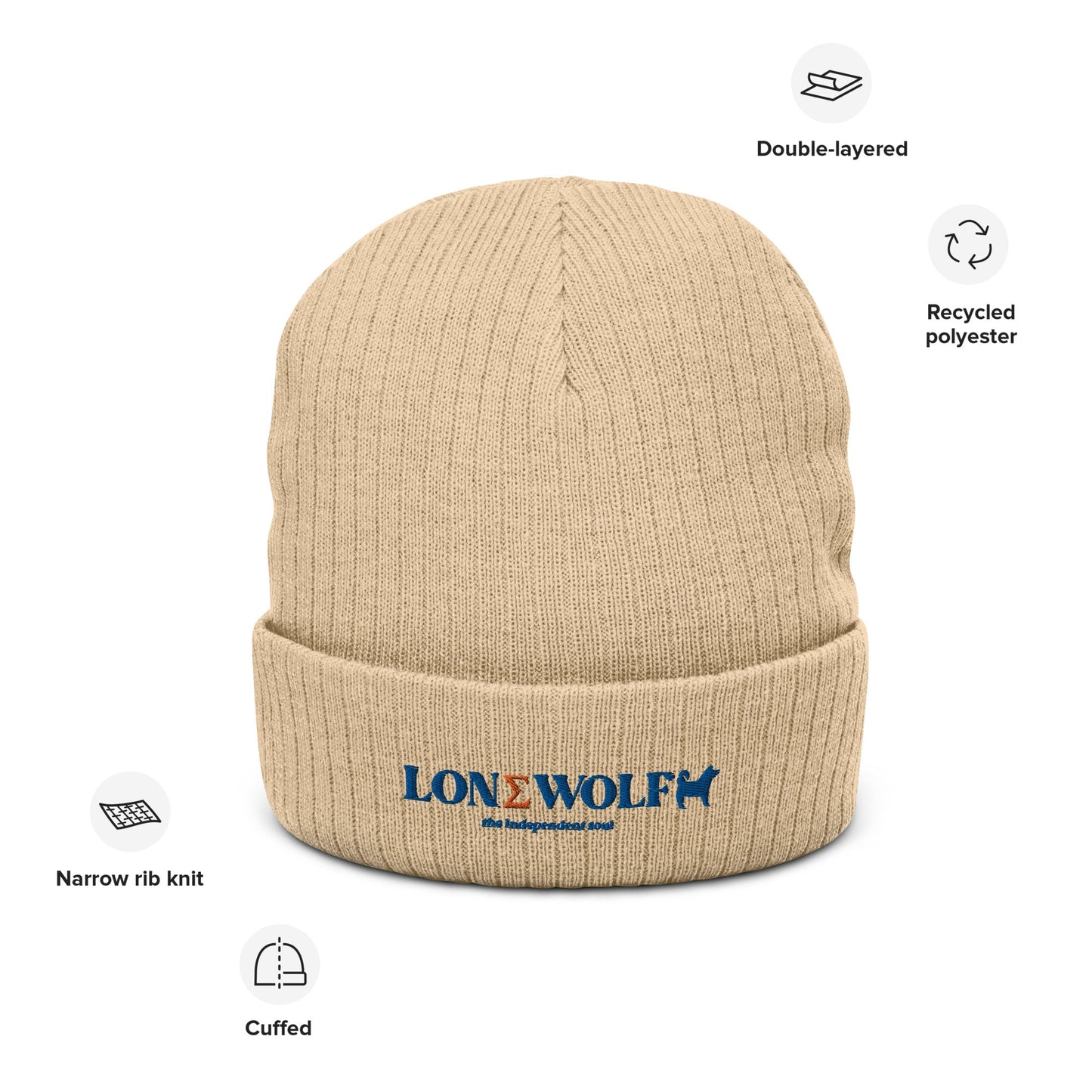 Ribbed knit beanie with Lone Wolf Logo - Hobbster
