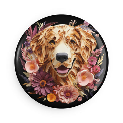 Round Button Fridge Magnet featuring a Golden Retriever Paper Quilling Design [2.25"] - Hobbster