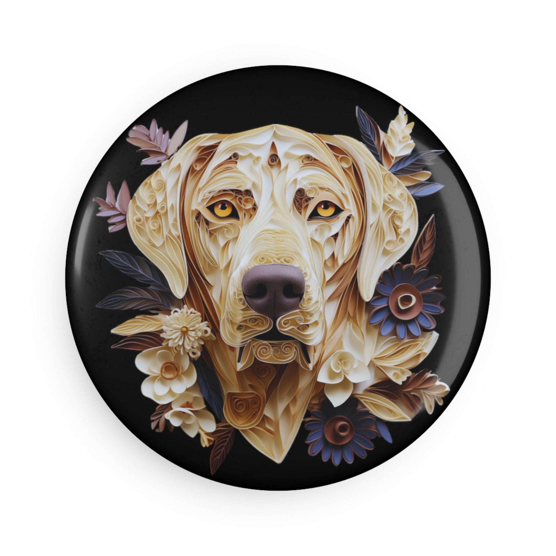 Round Button Fridge Magnet featuring a Labrador Paper Quilling Design [2.25"] - Hobbster