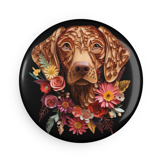 Round Button Fridge Magnet featuring a Vizsla Paper Quilling Design [2.25"] - Hobbster