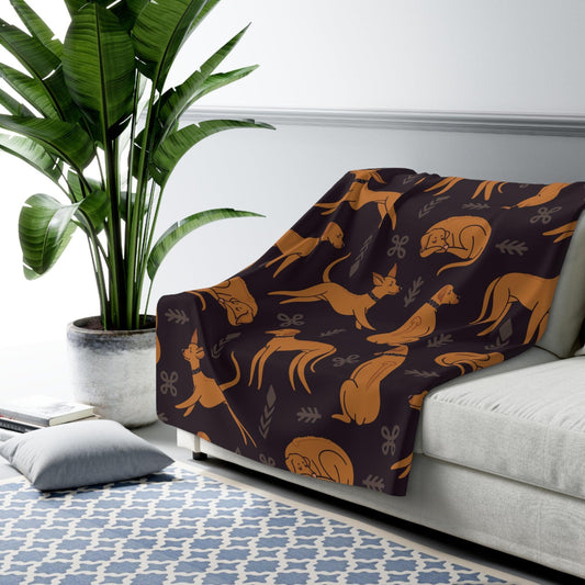 Sherpa Fleece Blanket in Brown with Multiple Rhodesian Ridgeback Design - Hobbster