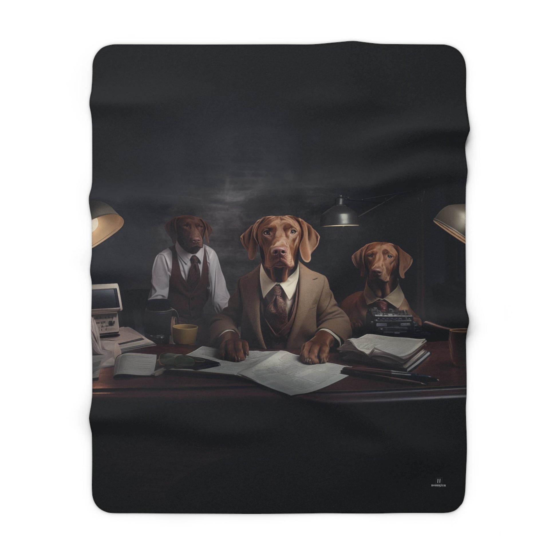 Sherpa Fleece Blanket in White with vintage German Short Haired Pointer design - Hobbster