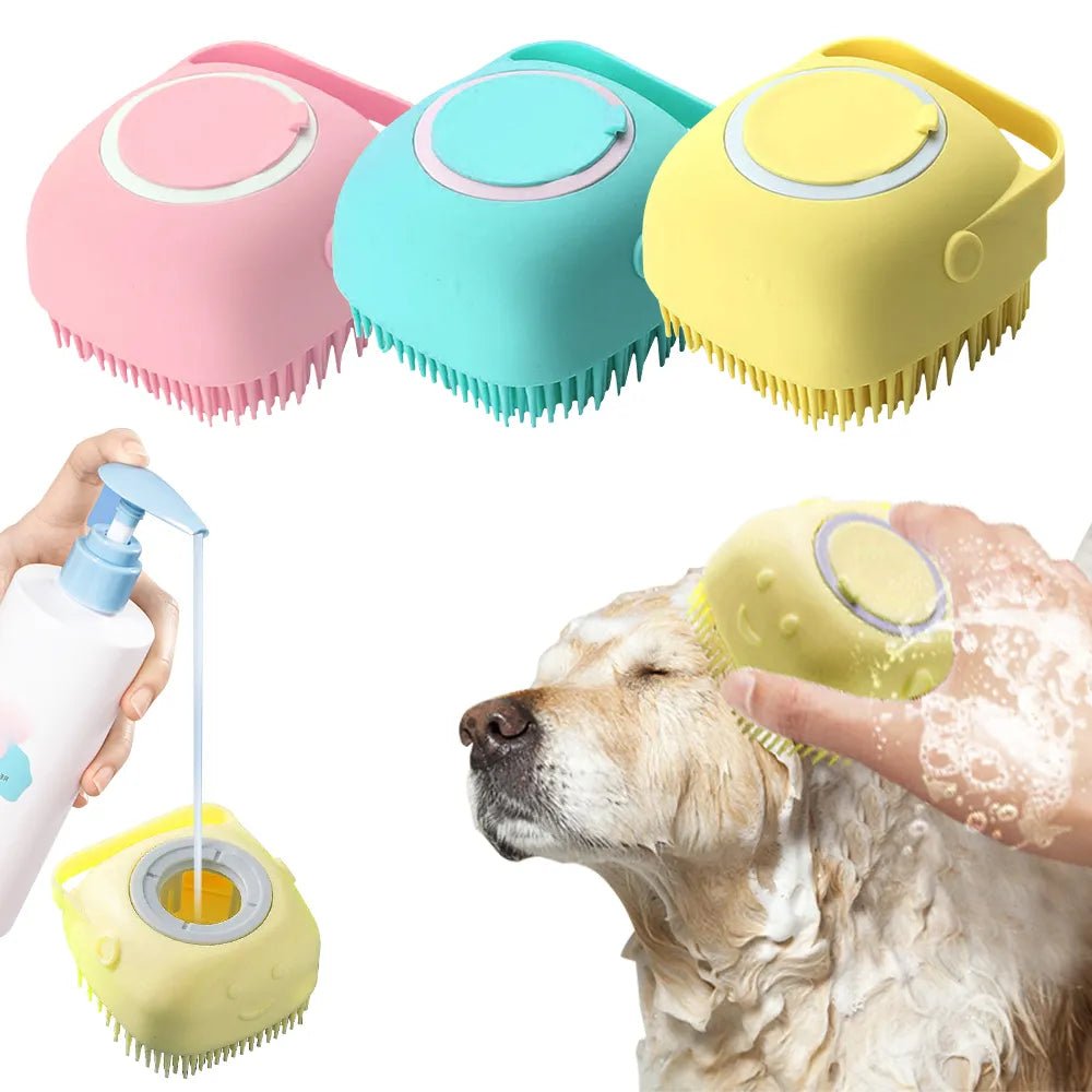Soft Silicone Dog Shampoo Dispensing Massaging Bath Brush - Hobbster