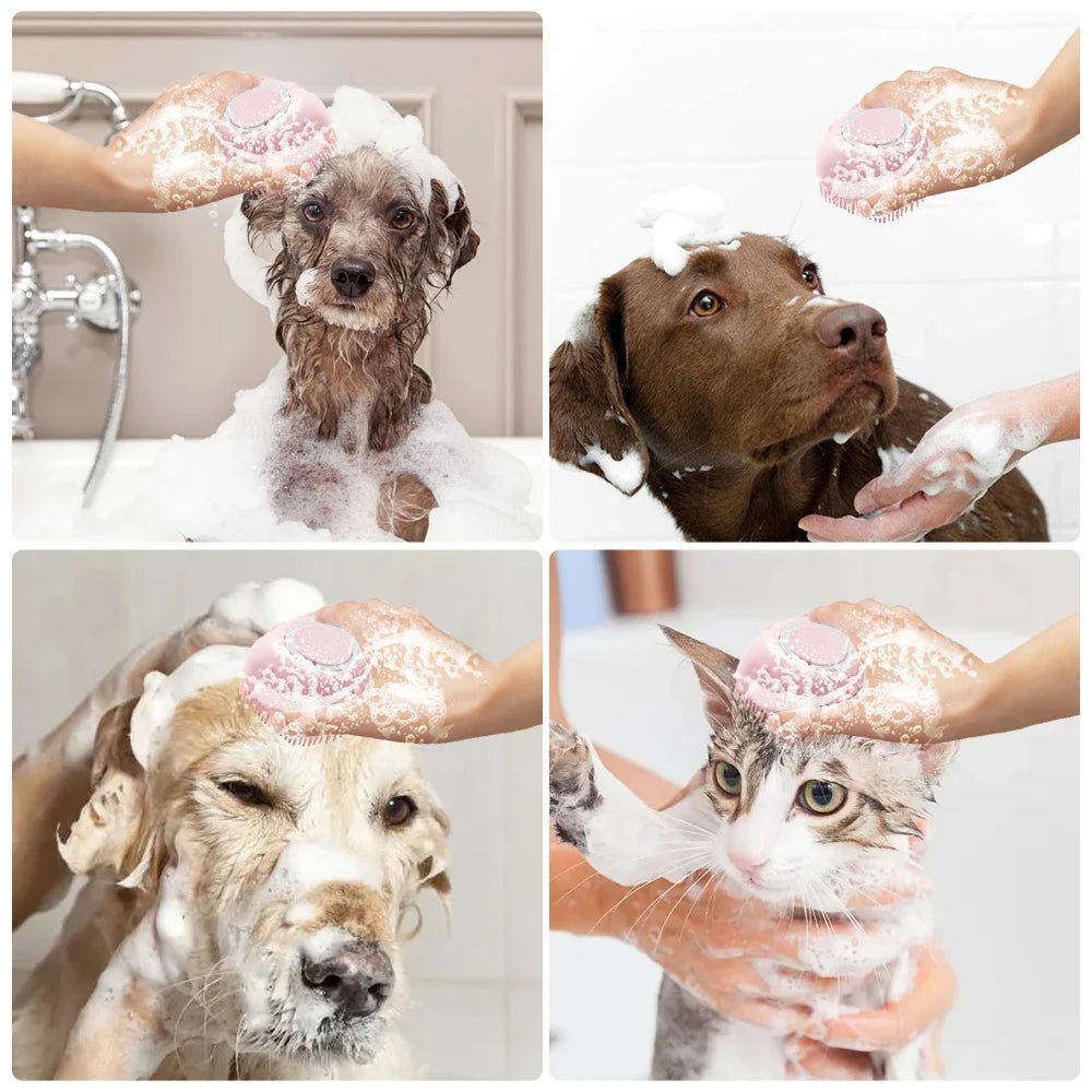 Soft Silicone Dog Shampoo Dispensing Massaging Bath Brush - Hobbster