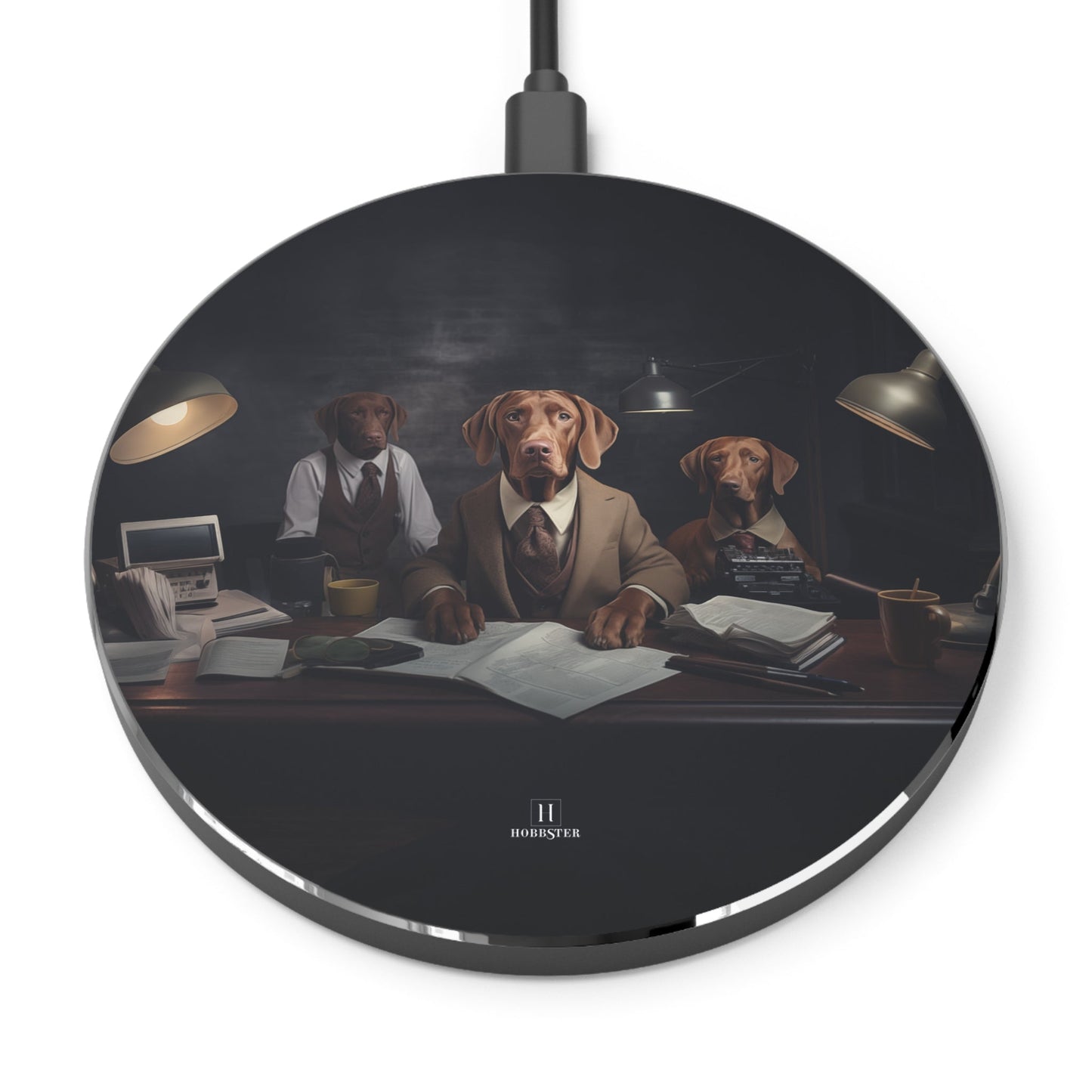 Spoke Wireless 10W Charger featuring a vintage Hungarian Vizsla design [3.93" w x 0.3" h] - Hobbster