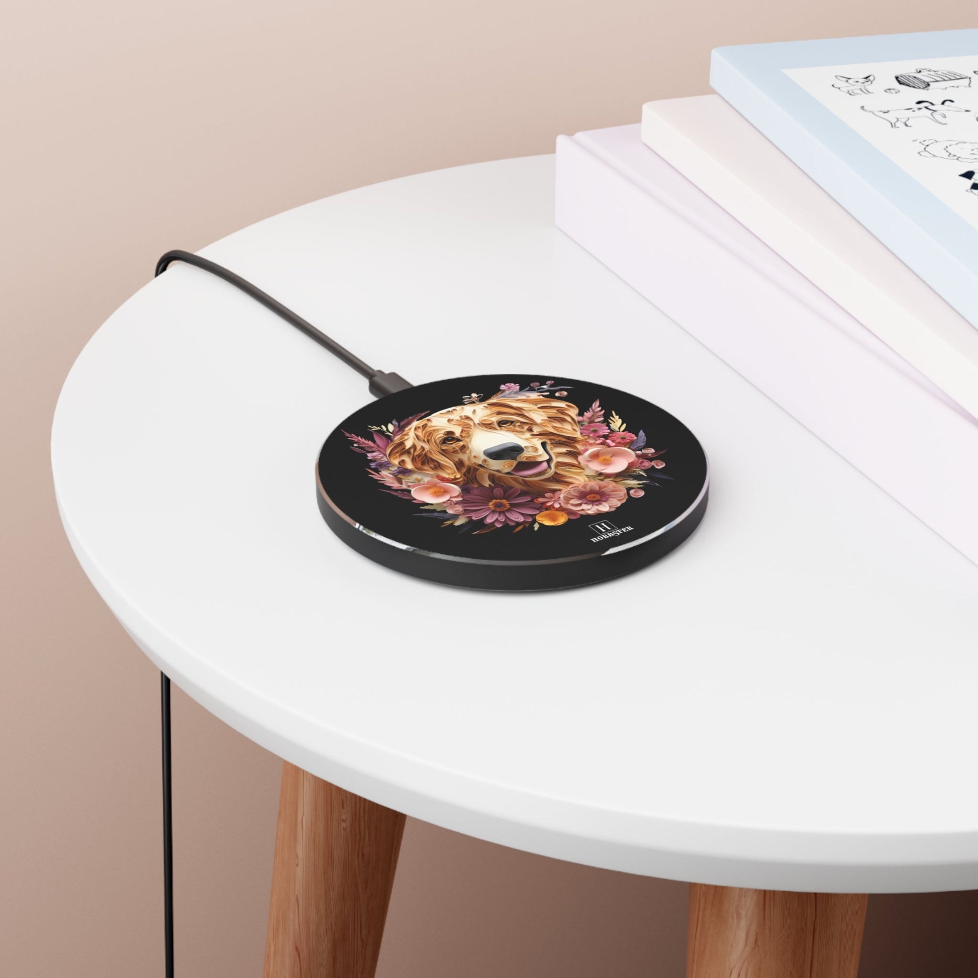 Spoke Wireless 10W Charger Featuring Golden Retriever Paper Quilling Design - Hobbster