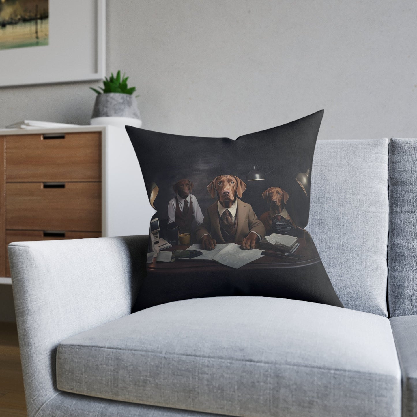 Square cushion with Vizslas at Work Design - Hobbster