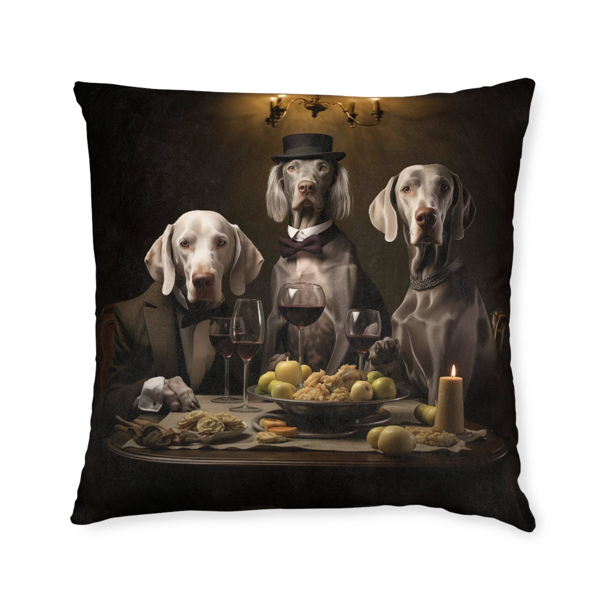 Square cushion with Weimaraners at Liquid Lunch Design - Hobbster