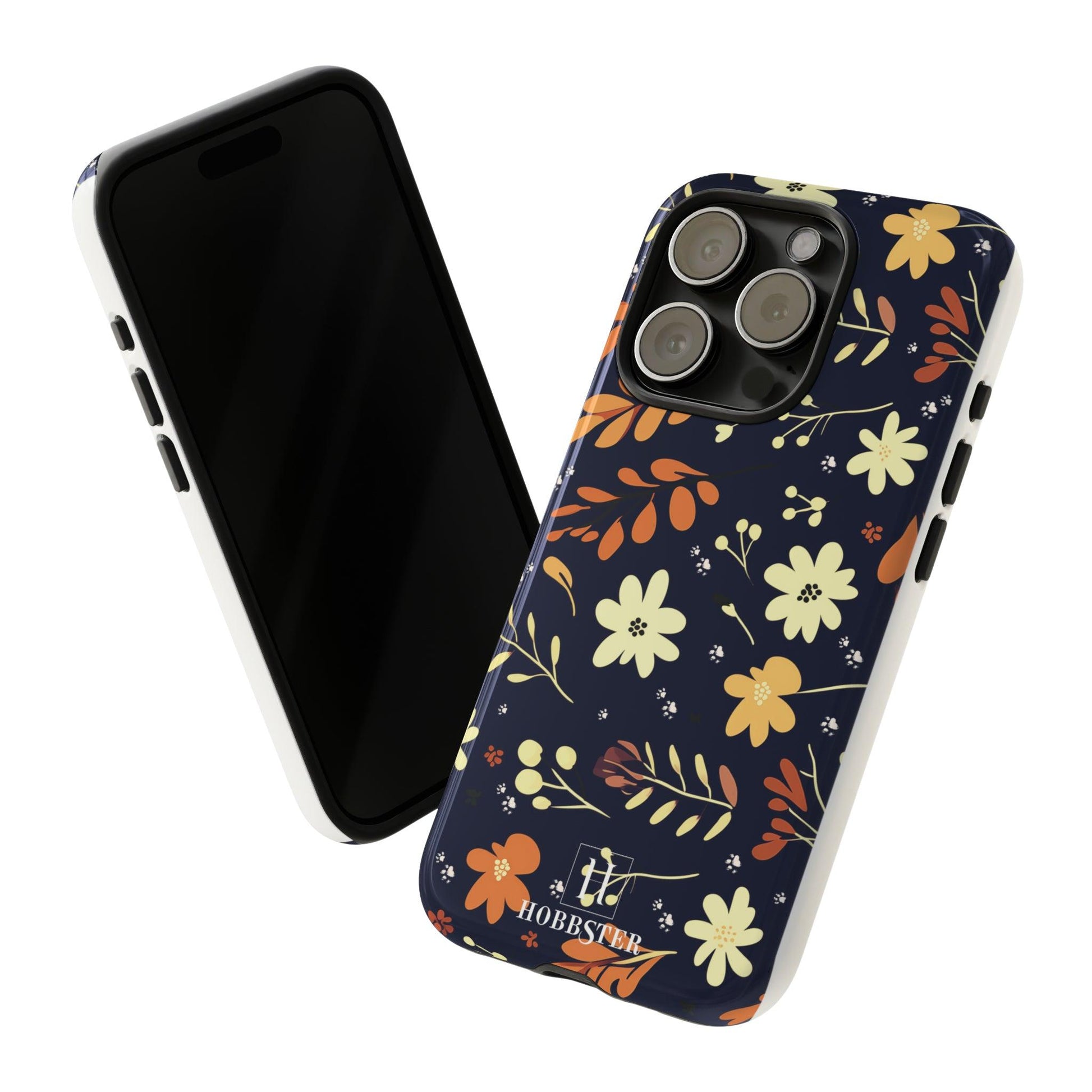 Toughened Mobile Phone Case featuring Boho Flowers & Paw Prints Design[for iPhone, Samsung and Google Pixel phones]