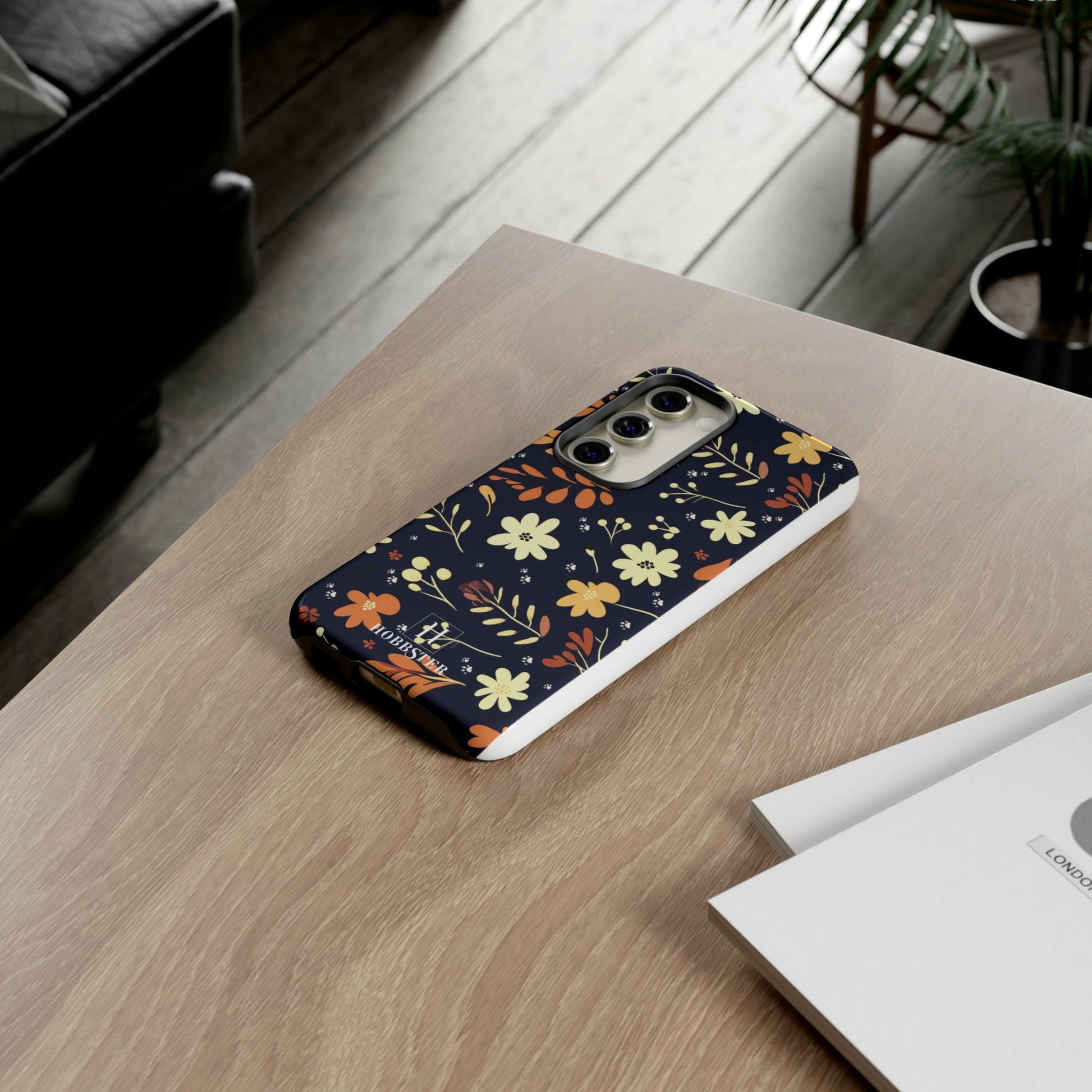 Toughened Mobile Phone Case featuring Boho Flowers & Paw Prints Design[for iPhone, Samsung and Google Pixel phones]