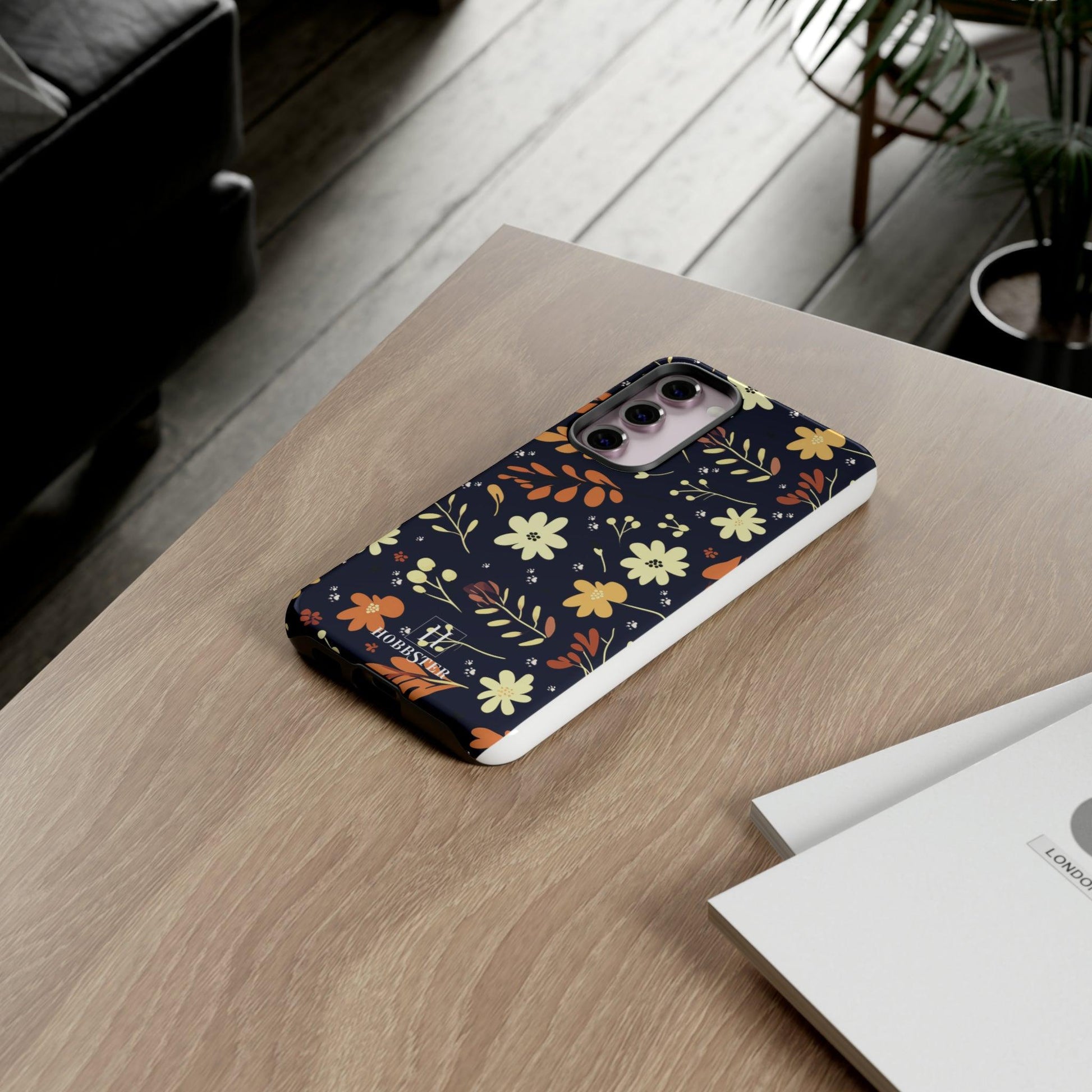 Toughened Mobile Phone Case featuring Boho Flowers & Paw Prints Design[for iPhone, Samsung and Google Pixel phones]