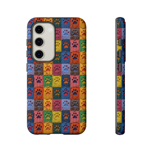 Toughened Mobile Phone Case Featuring Large Painted Paw Prints - Hobbster