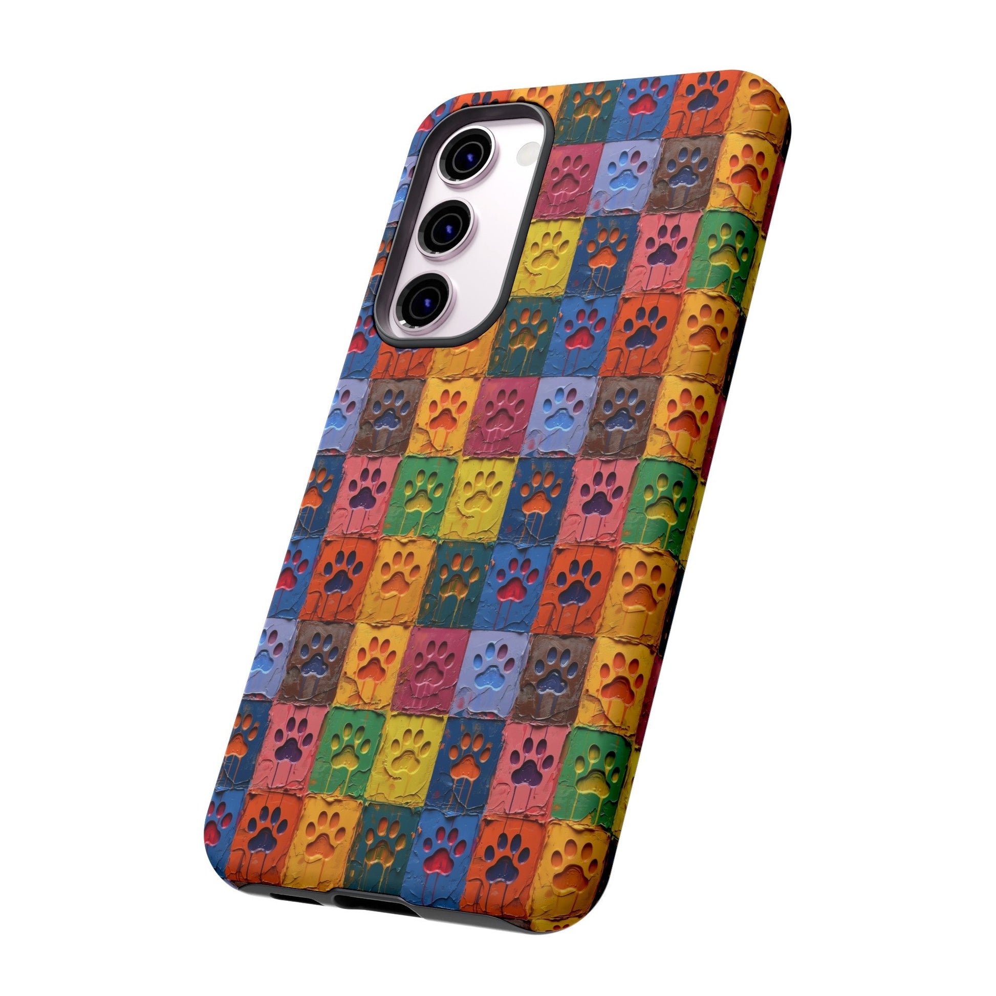 Toughened Mobile Phone Case Featuring Large Painted Paw Prints - Hobbster