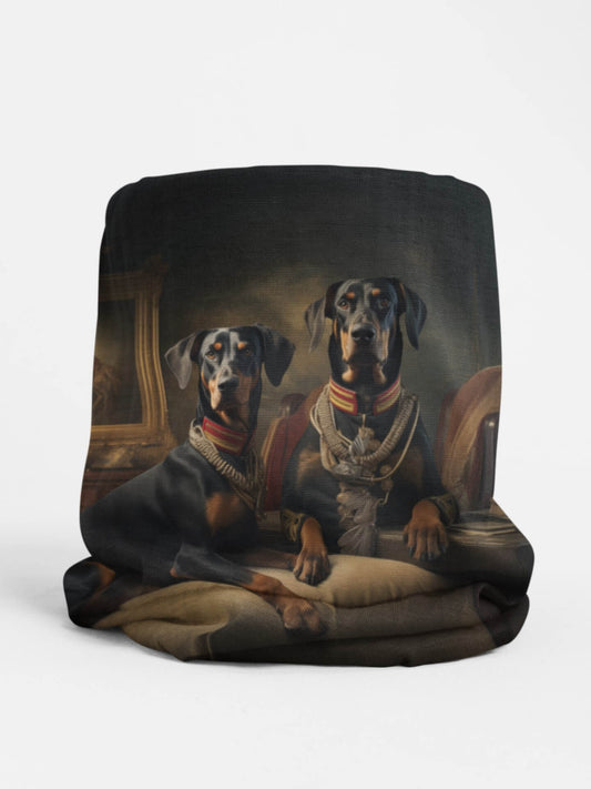 Winter Neck Gaiter With Drawstring featuring Art Deco Doberman Design [17.5" x 9.5"] - Hobbster