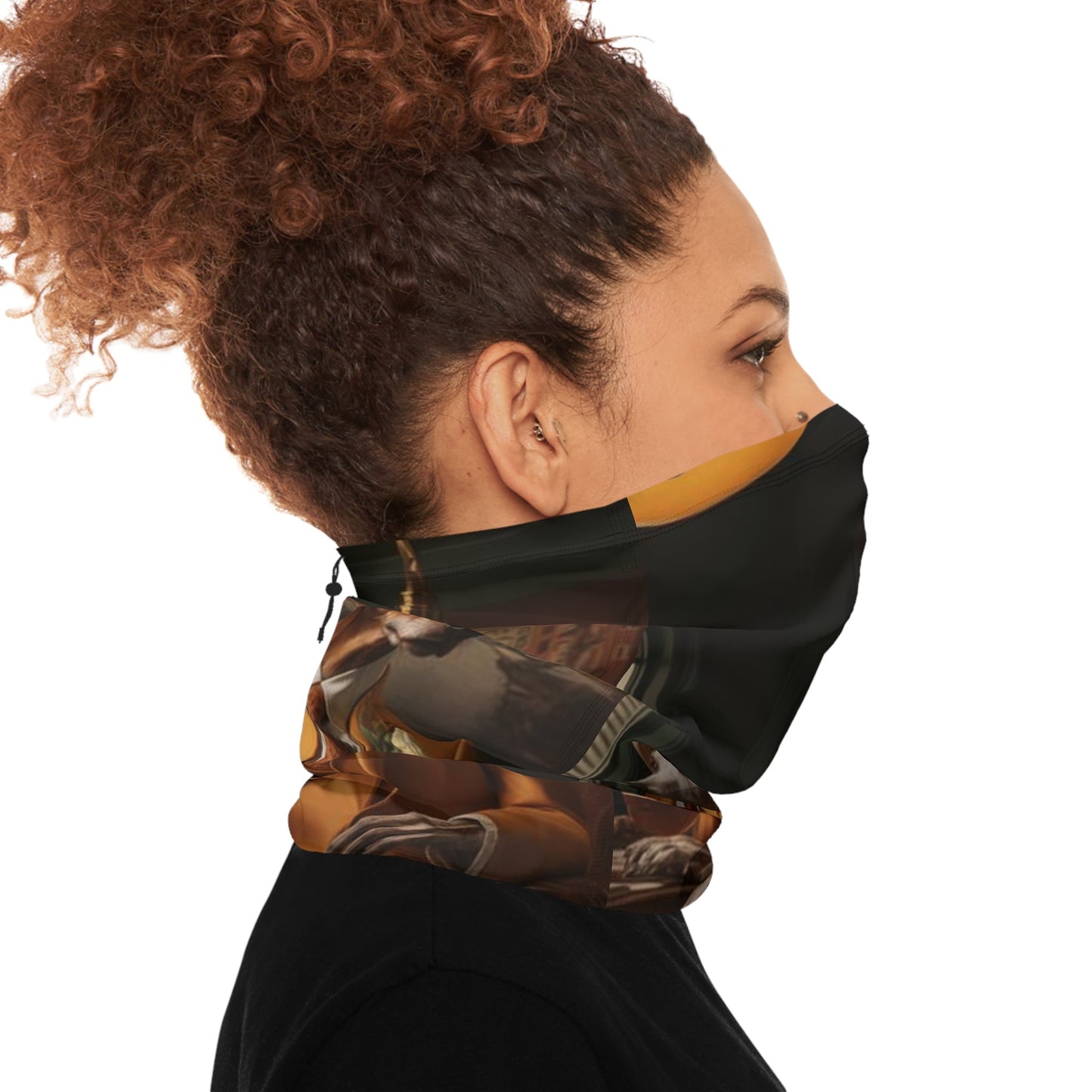 Winter Neck Gaiter With Drawstring featuring Art Deco Greyhound Design [17.5" x 9.5"] - Hobbster