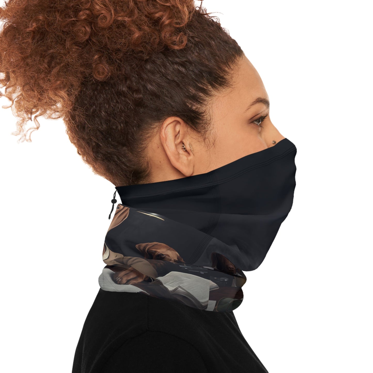 Winter Neck Gaiter With Drawstring featuring vintage Vizsla dog design [17.5" x 9.5"] - Hobbster