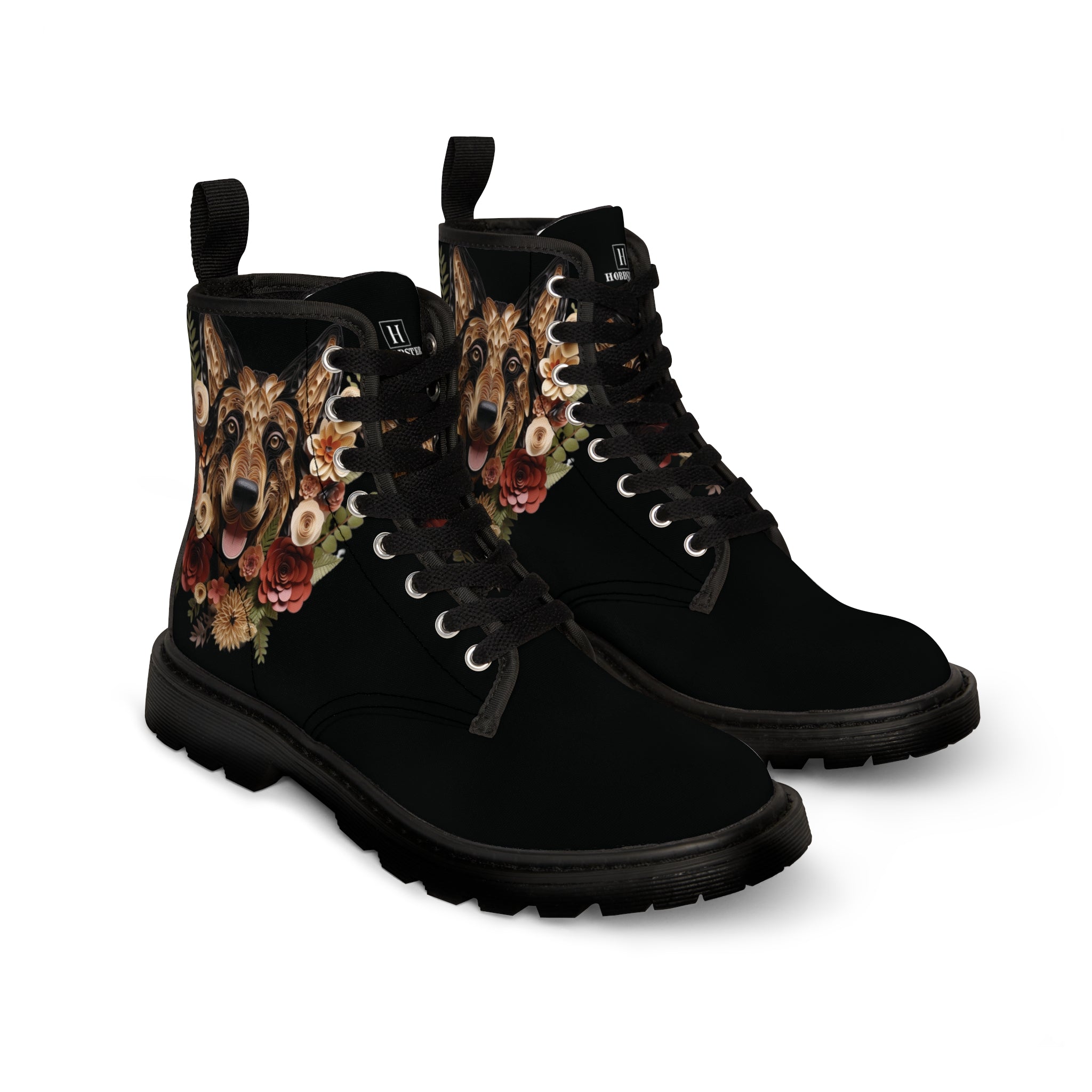 Women s Canvas Boots featuring a German Shepherd Paper Quilled Effect Design