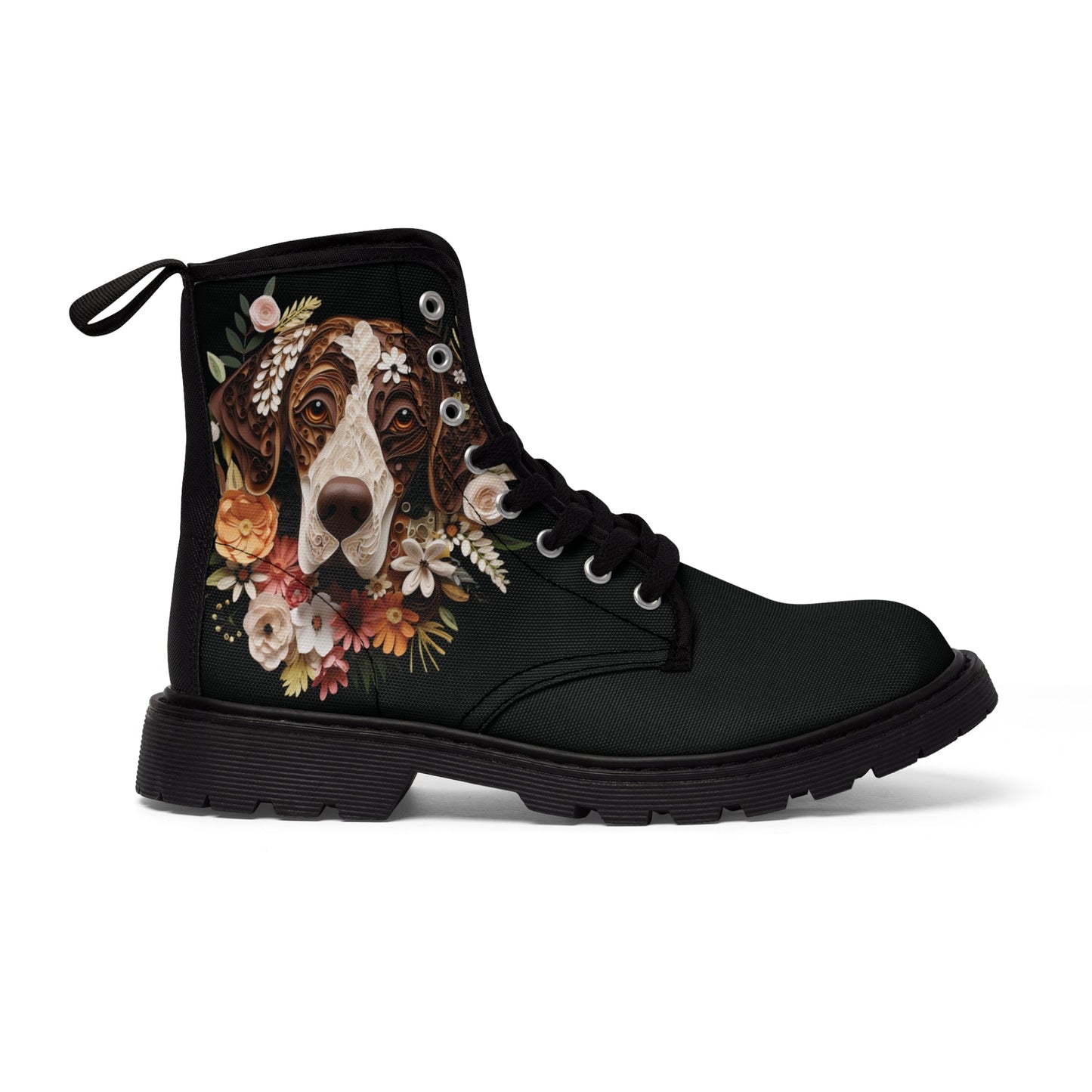 Women's Canvas Boots featuring a German Short Hair Pointer Paper Quilled Effect Design - Hobbster