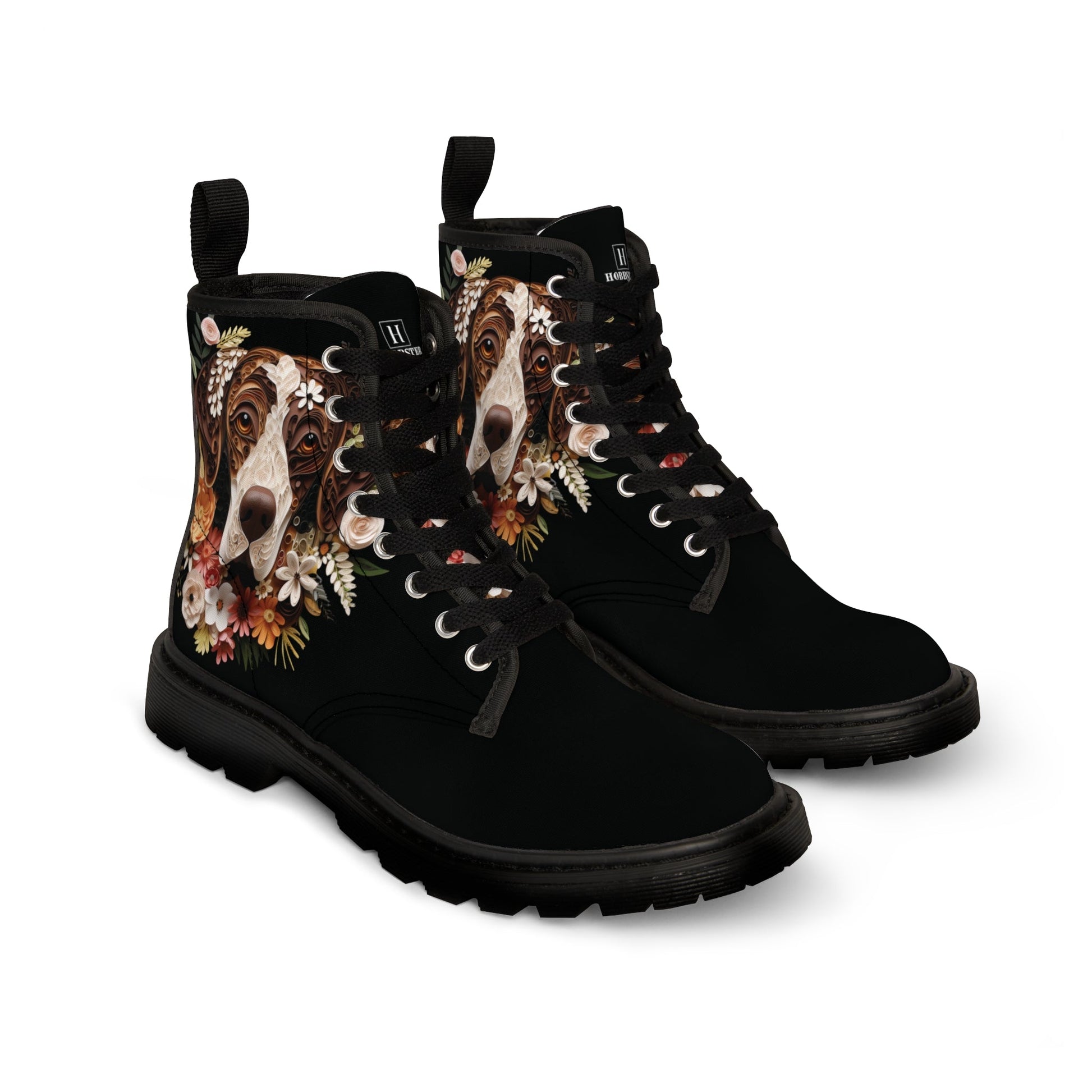 Women's Canvas Boots featuring a German Short Hair Pointer Paper Quilled Effect Design - Hobbster