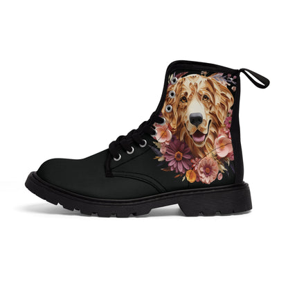 Women's Canvas Boots featuring a Golden Retriever Paper Quilled Effect Design - Hobbster