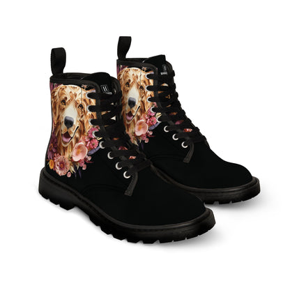 Women's Canvas Boots featuring a Golden Retriever Paper Quilled Effect Design - Hobbster