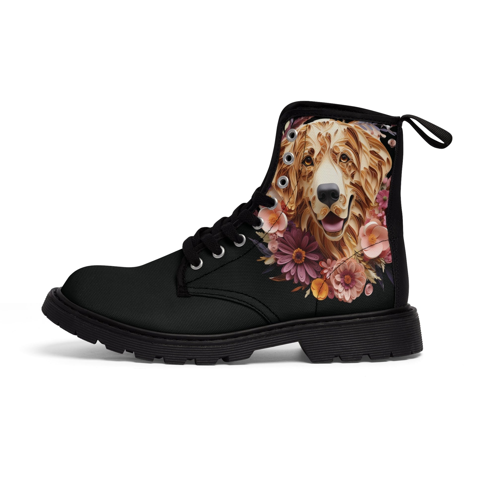 Women's Canvas Boots featuring a Golden Retriever Paper Quilled Effect Design - Hobbster