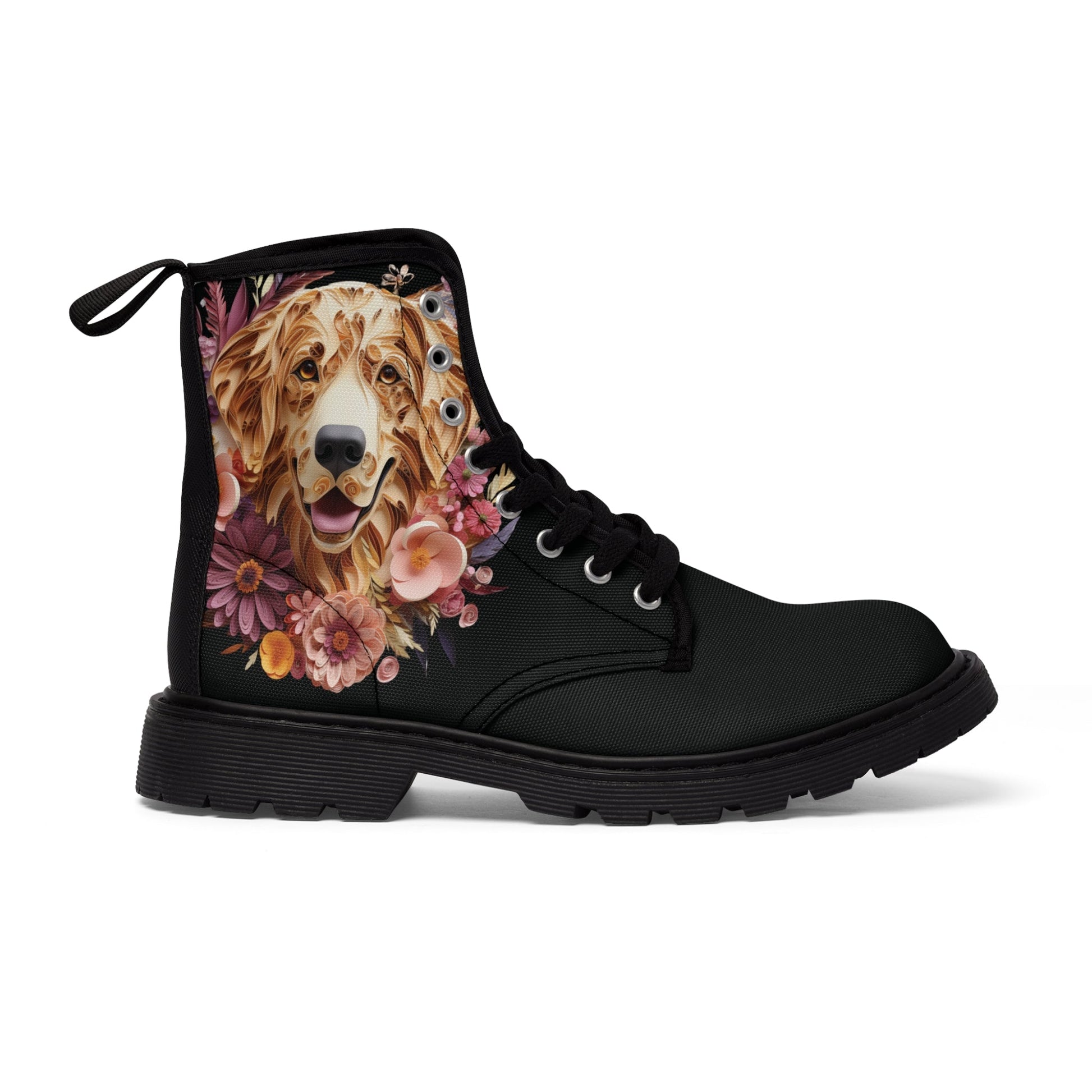 Women's Canvas Boots featuring a Golden Retriever Paper Quilled Effect Design - Hobbster