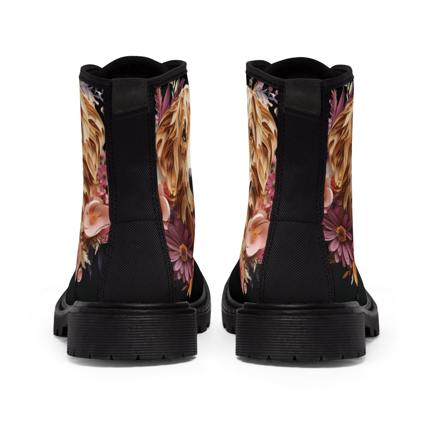 Women's Canvas Boots featuring a Golden Retriever Paper Quilled Effect Design - Hobbster