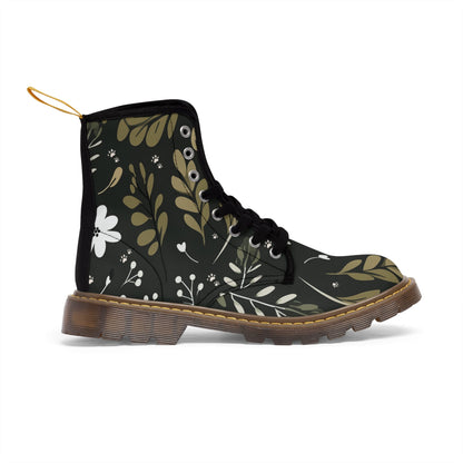 Women's Canvas Boots Featuring a Green Boho Flower and Paw Print Design - Hobbster