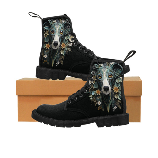 Women's Canvas Boots featuring a Greyhound Paper Quilled Effect Design - Hobbster