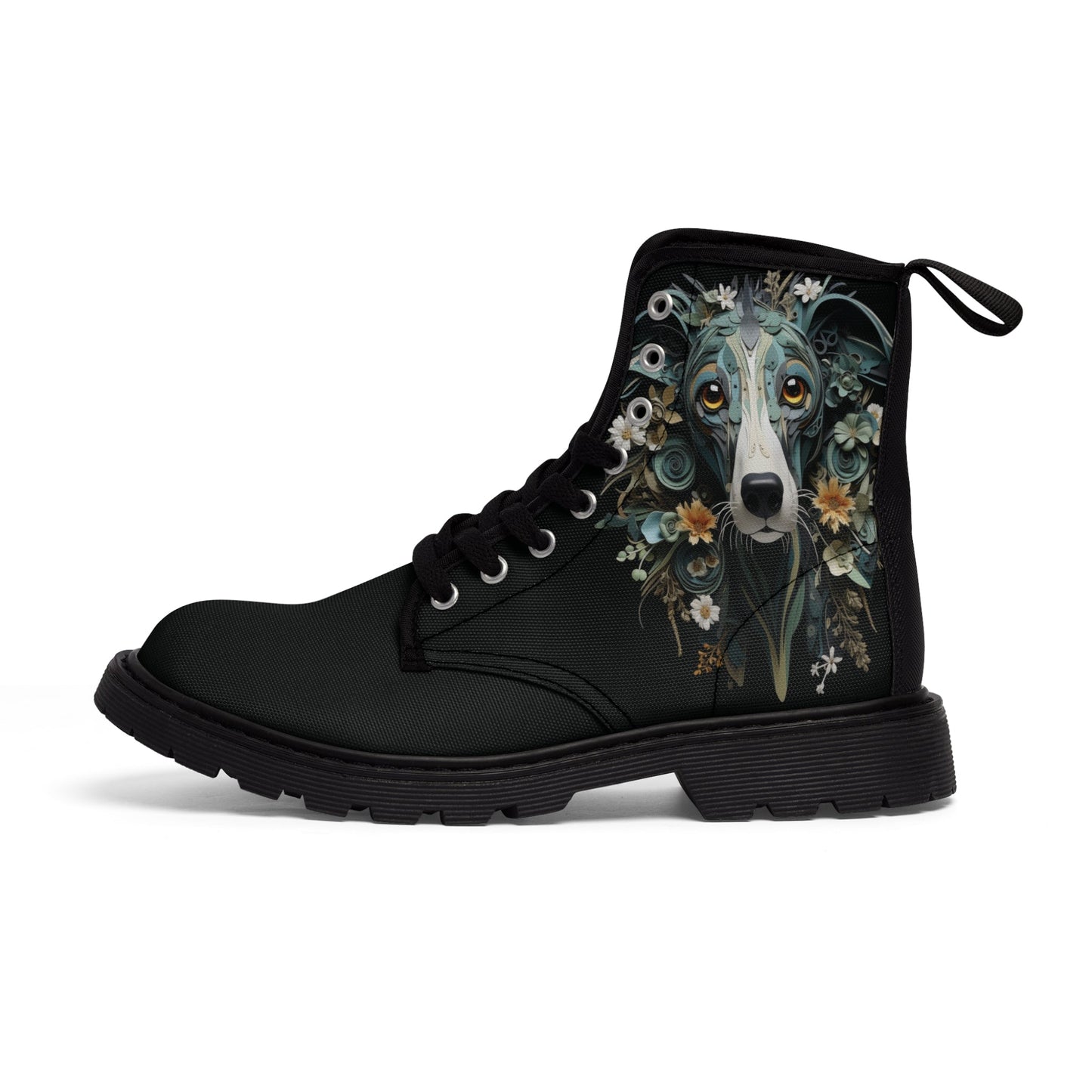 Women's Canvas Boots featuring a Greyhound Paper Quilled Effect Design - Hobbster