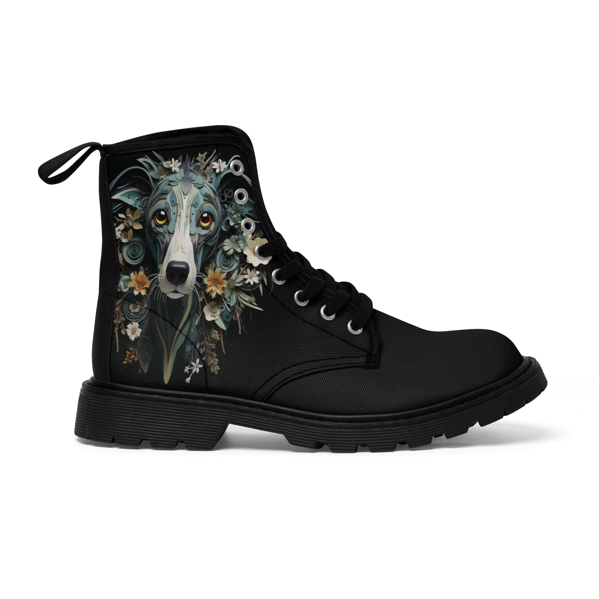 Women's Canvas Boots featuring a Greyhound Paper Quilled Effect Design - Hobbster