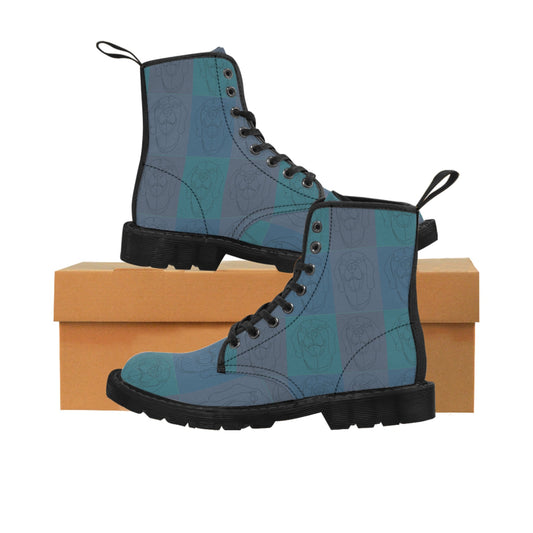 Women's Canvas Boots featuring a Rhodesian Ridgeback tile effect design [Blue] - Hobbster