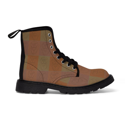 Women's Canvas Boots featuring a Rhodesian Ridgeback tile effect design [Light Brown] - Hobbster